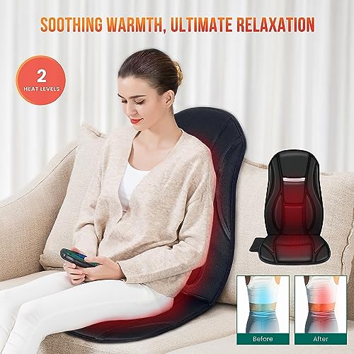 Snailax Vibration Back Massager with Heat, Seat Massager with 8 Vibrating Motors & 5 Modes, Chair Massager Cushion, Massag...