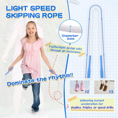 FEELCAT Jump Rope For Kids & Adults，4mm TPU Ropes For Speed Jump Rope,Double Unders, Long Handles & Tangle-Free,9.19FT Adj...