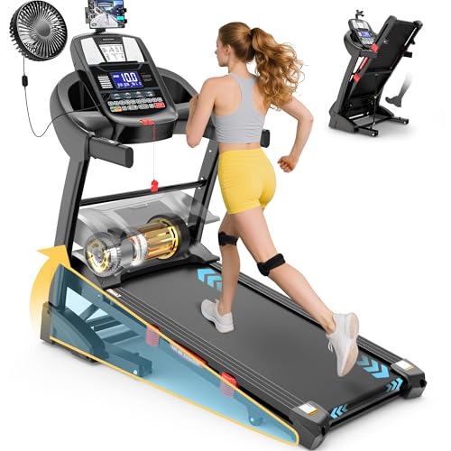 400 lbs Capacity Treadmill for Home with 15% Incline, 5.0 HP Folding Treadmill for Exercising, 0.6–10 MPH, APP Control, Sh...