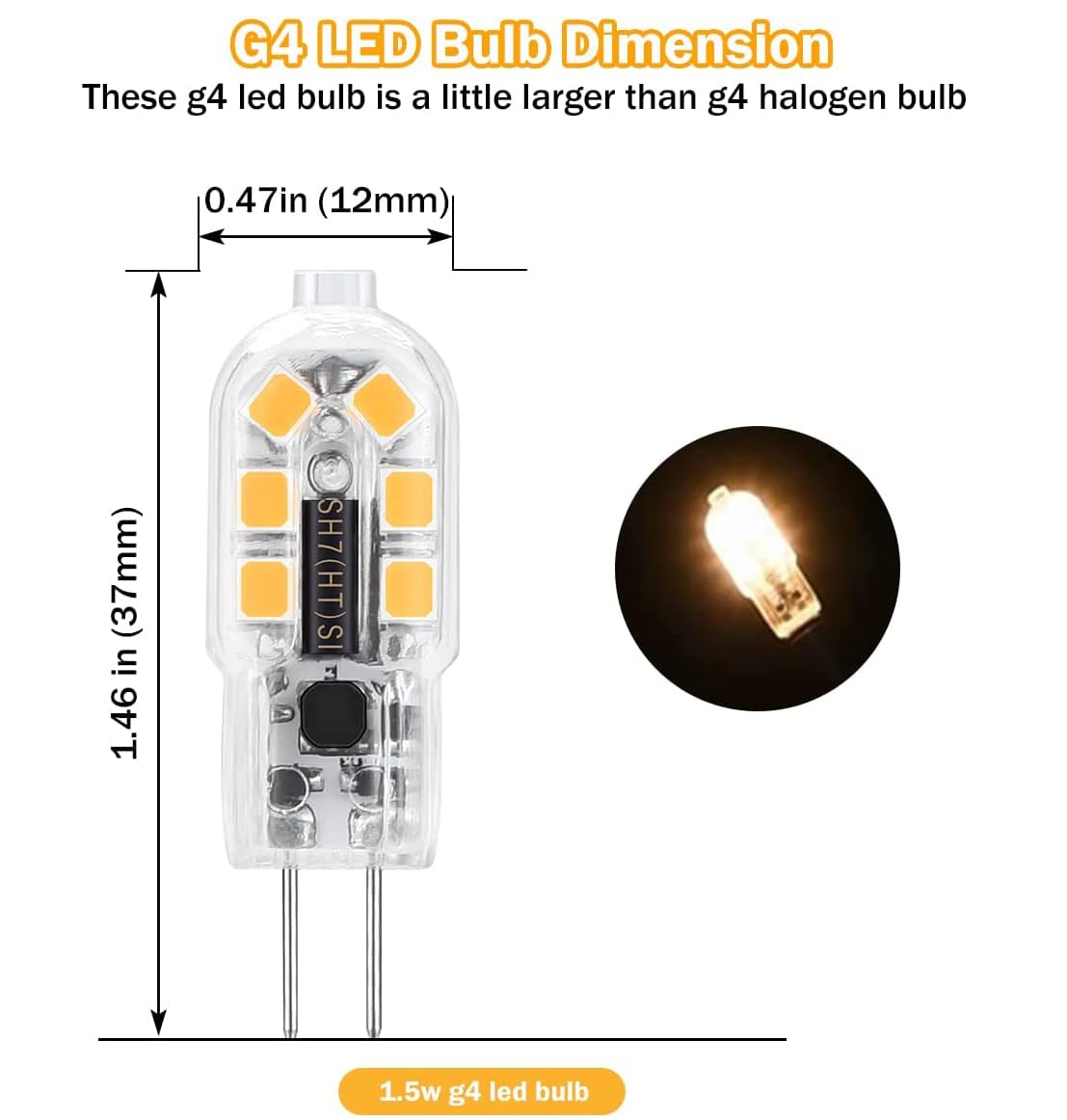 HengBo G4 LED Bulbs 12V 20W Halogen Replacement, Warm White 3000K, 10 Count, Non-Dimmable, Bi Pin Base JC Type T3