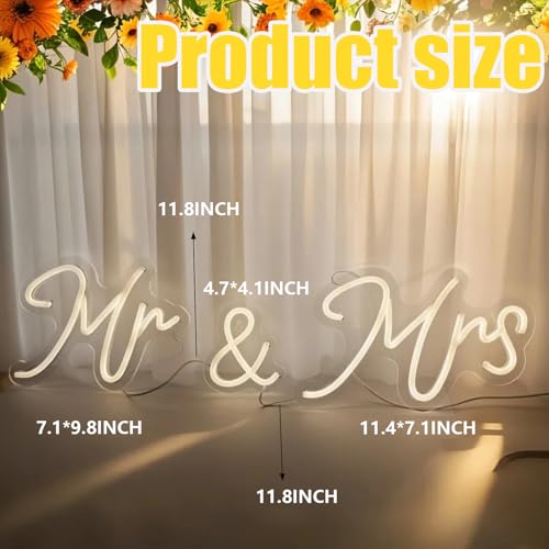 Mr and Mrs Neon Sign for Wedding Neon Light LED Backdrop Wall Decor USB Wedding Reception Decoration Gifts for Anniversary...