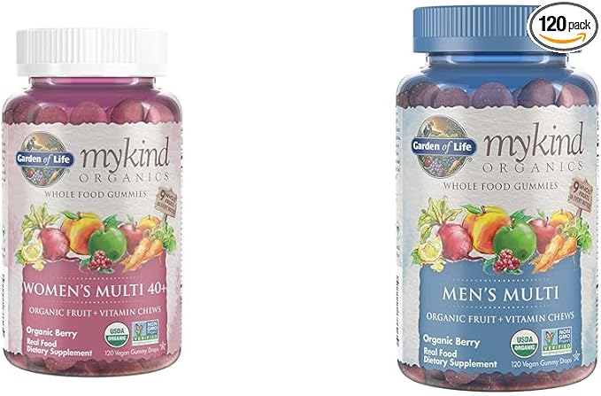 Garden of Life Organics Women 40+ Gummy Vitamins - Berry - Certified Organic, Non-GMO, Vegan & Organics Men's Gummy Vitamins Multi Berry, 120 Count
