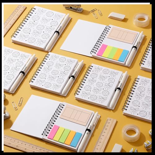 Resurhang 12 Sets Volleyball Notebook Gifts Volleyball Bow Coquette Spiral Notebook Ballpoint Pens for Coaching Supplies C...