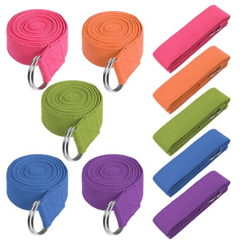JOUTYFOR 10 Pcs 8ft Yoga Strap for Stretching Bulk with Adjustable Metal D Ring Buckle Loop Exercise Band Stretching Belt ...