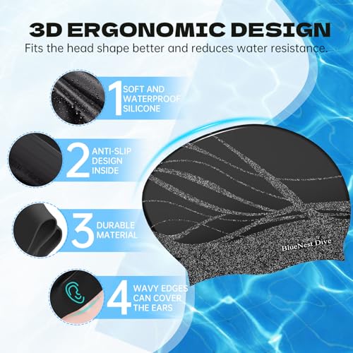 Large Silicone Swim Cap Durable Silicone Waterproof Construction with Ultra-Elastic Design Effectively Keeps Hair Dry. Sui...