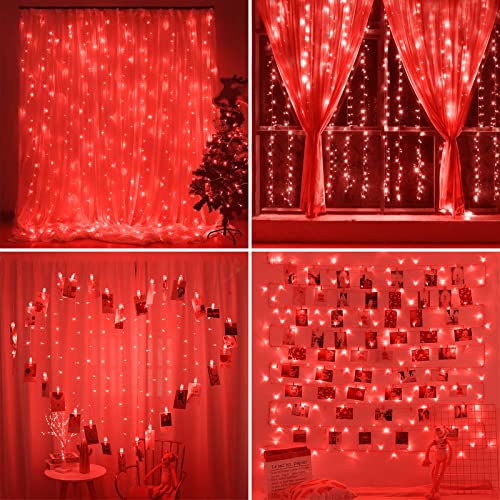 SUNNEST LED Curtain Lights Christmas, 300 LEDs 9.8FT x 9.8FT USB Curtain String Light with 8 Lighting Modes Wall Lights wi...