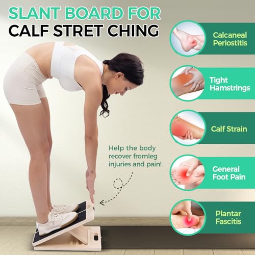 XCMVCN Slant Board for Calf Stretching, 5 Angle Portable Adjustable Calf Wooden Stretch Board with Training Poster, 300lb ...