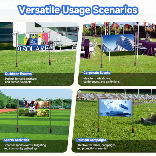 SERABETTO Adjustable Banner Pole with Stake, Outdoor Banner Stand, Portable Display Poles for Trade Shows, Events, and Out...