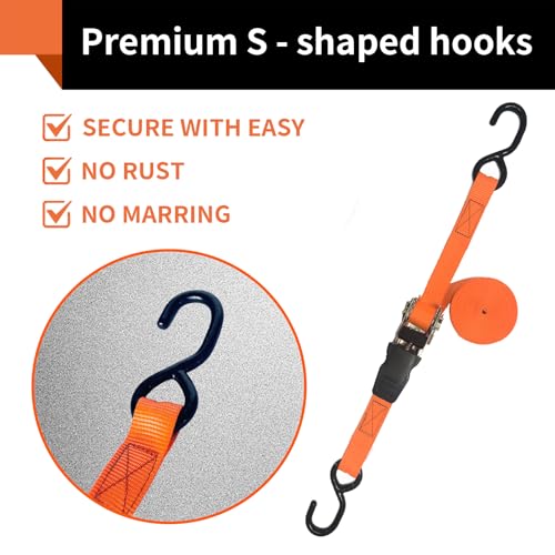GreenGiggle 8 Pack Ratchet Strap 1 inch 15 Ft - 880 lbs Load Cap with 1760 lbs Breaking Limit, Heavy Duty Tie-Down Straps ...