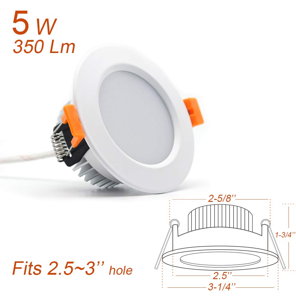 LEDLightsWorld 2.5 Inch Dimmable LED Recessed Lighting 5W Retrofit Downlight 3000K Warm White 10 Pack