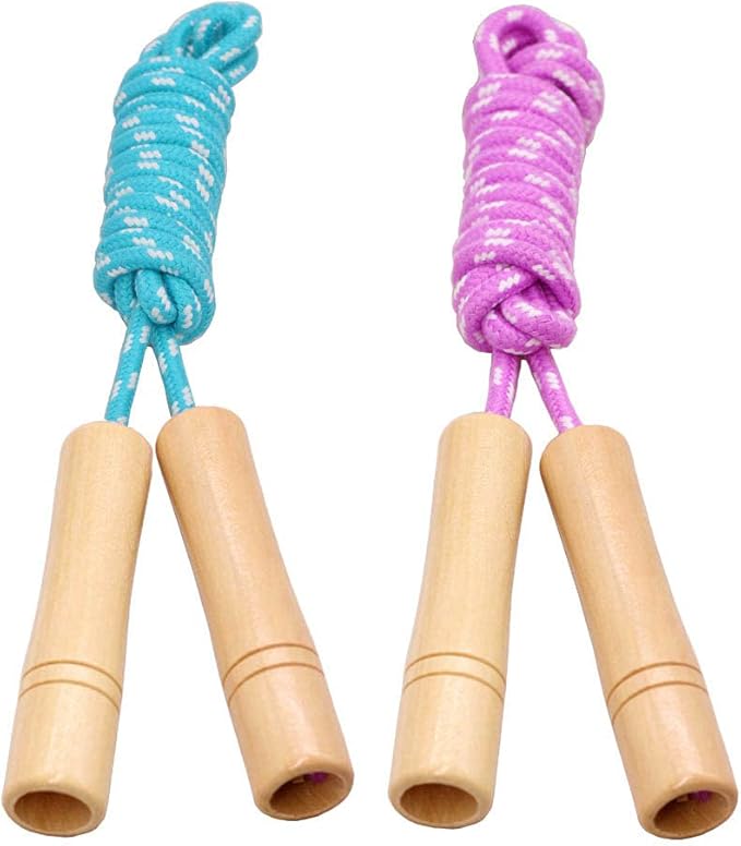 Cotton Jump Rope for Kids, Adjustable Toddler Skipping Rope with Wooden Handle, 2 Pack Student Jumping Rope for Outdoor Fu...
