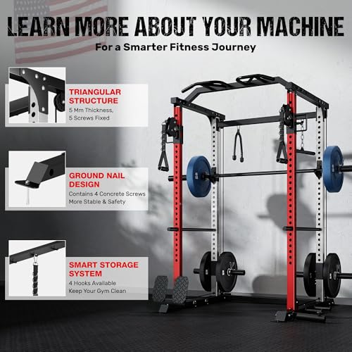 GOIMU DP01 Power Cage, 2000LBS Squat Rack with with Cable Crossover and Dual Independent Pulley System, Full Cage for Full...