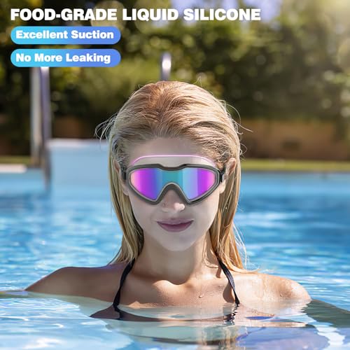 COOLOO Swim Goggles, Wide View No Leaking Swimming Goggles, Anti-fog & Anti-UV Fashion Swim Goggles for Adult Men Women Youth