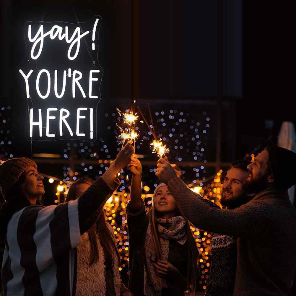 Yay! YouRe Here! Neon Sign  Positive Quotes Decorative Neon Lights For Home Room Classroom Wall Decor  Office Wall Decor Neon Light Sign  Christmas Birthday Gift Thanksgiving Gift(White)