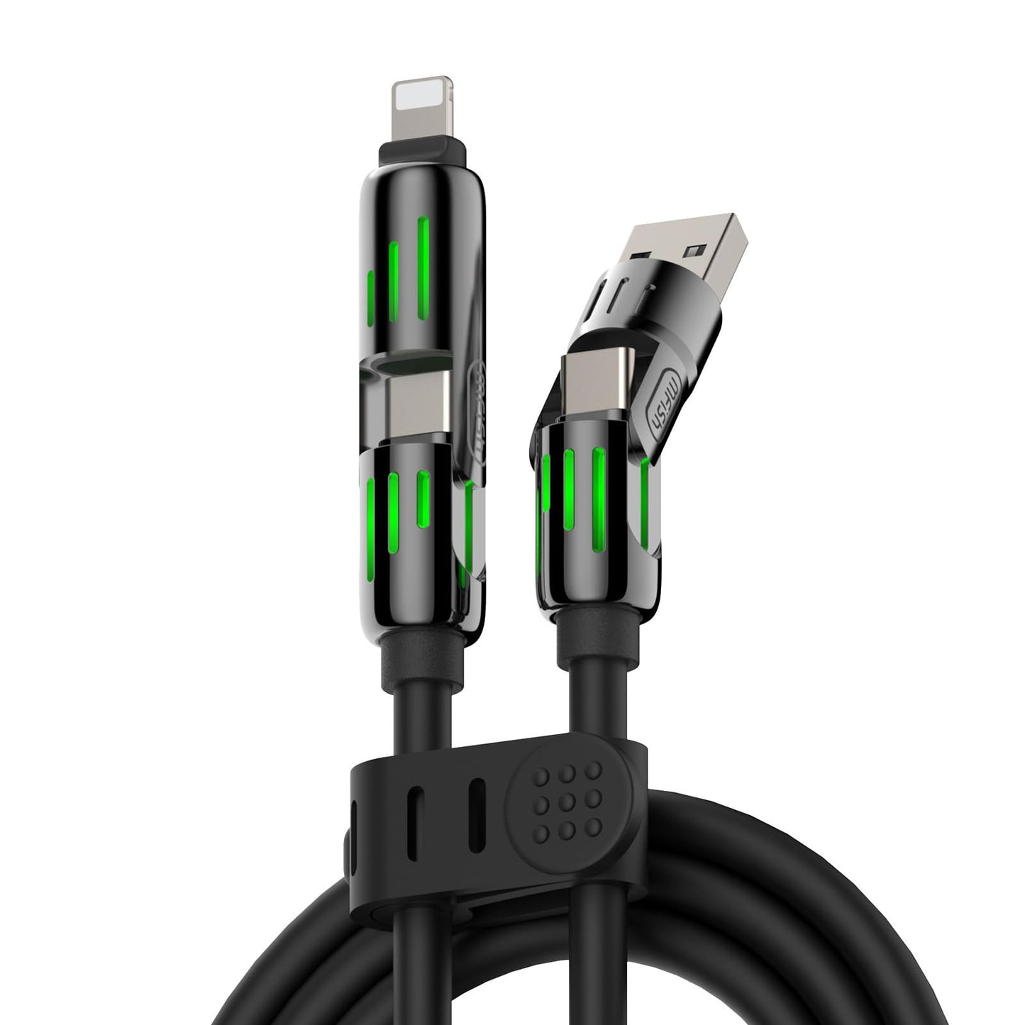 Mfish 4-In-1 Universal Usb Charging Cable With Carrying Case - 240W Max Fast Charger Cord, Usb-A, Dual Usb-C & Lighting, For Iph