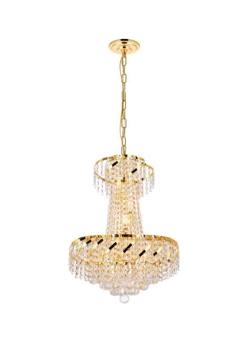 Elegant Lighting Belenus 6 Light Pendant, Gold Finish, Clear Royal Cut Crystal, Model VECA1D18G/RC
