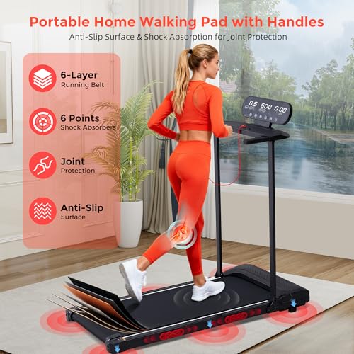 Electric Walking Pad with Handle Bar, 3.5HP Compact Walking Pads Treadmill with Handles, 0.6-10.0MPH Portable Small Treadm...