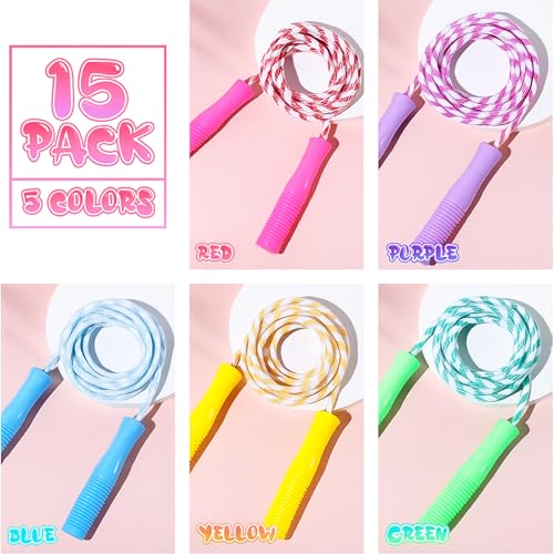 Aoriher Jump Rope for Kids Nylon Adjustable Weighted Braided Fitness Skipping Stripe Ropes with Plastic Handles 8.2 Feet f...