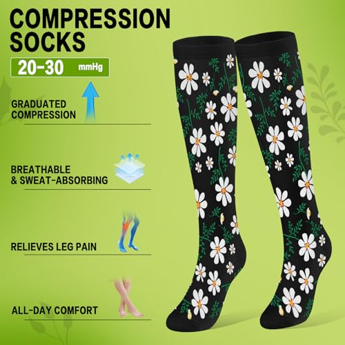 Compression Socks for Women & Men 6 Pairs,20-30mmhg Knee High Compression Socks for Running,Athletic,Travel