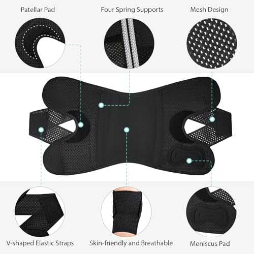 Knee Brace with Side Stabilizers for Meniscus Tear, Adjustable Knee Wrap for Pain Relief, Breathable Compression Knee Supp...