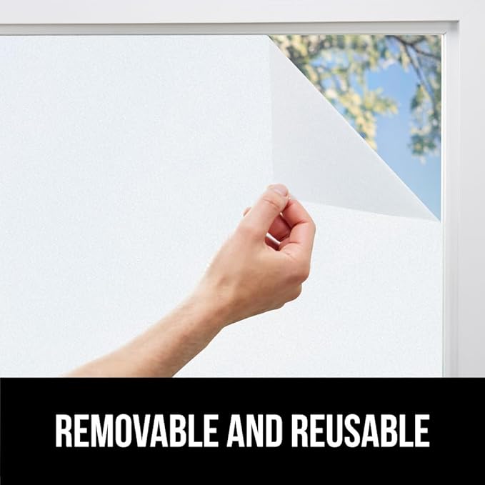 Gorilla Guard Window Privacy Film, Removable Two Way Sun Blocking, 17.5 x 118.1 Inch, Reusable No Residue Stickers, Strong Static Clings to Glass Windows, Decorative Bathroom Door Coverings, White