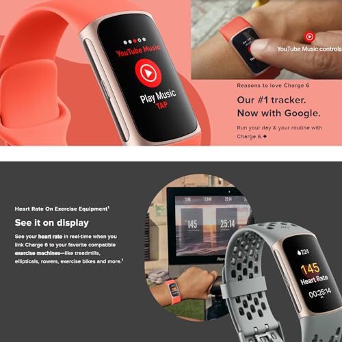 Fitbit Charge 6 Fitness Tracker Watch with Google apps (Black) Bundle with PremGear 3 Silicone Comfortable Watch Bands, 3f...
