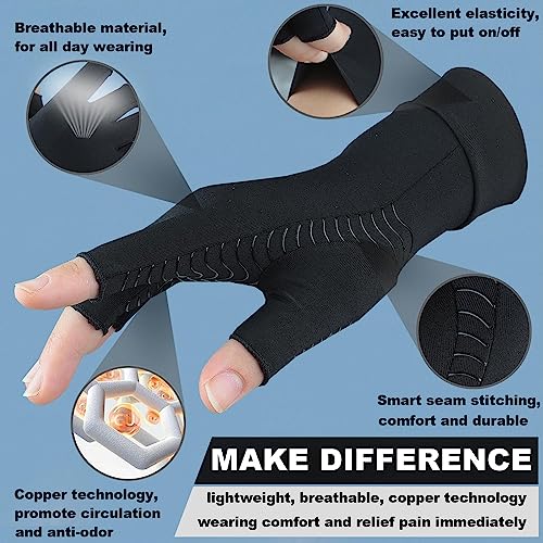 TIZHJOZI 2 Pairs Copper Arthritis Compression Gloves for Rheumatoid, Osteoarthritis, Carpal Tunnel Pain Relief, Compressio...