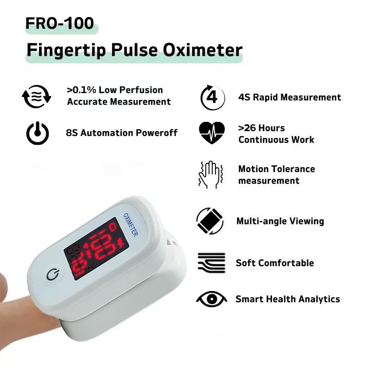 Fingertip Pulse Oximeter - Accurate Blood Oxygen Monitor (SPO2) & Heart Rate Monitor With Anti Motion Interference -Suitab...