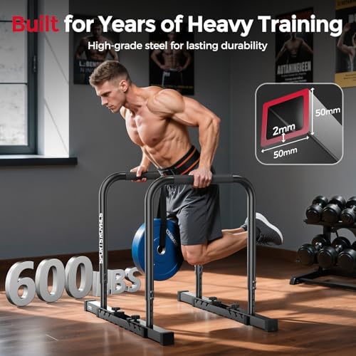 Sportsroyals Adjustable Dip Bar Station, Heavy Duty Parallette & Parallel Bars, 400LBS Stable Dip Stands for Home Gym, Cal...