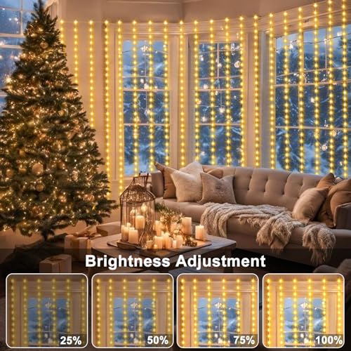 ZAIYW Curtain Lights 600 LED 20Ftx10Ft, Dual Color Changing Curtain Fairy Light Connectable with Timer Remote Waterproof f...