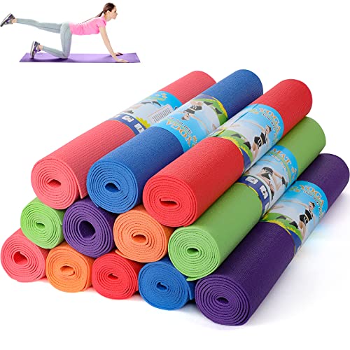 Amylove 12 Pieces Yoga Mats Bulk 68x24x0.12 Inch Exercise Non Slip Fitness Workout Mats for Women Men Home Workout Gym Yoga