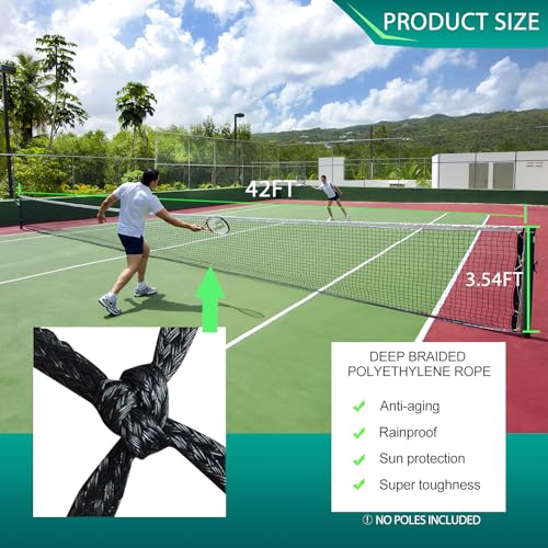 PROGOAL Professional Tennis Net 42FT Heavy Duty Nylon Net High Strength Non-Deforming Standard Replacement Tennis Net with...