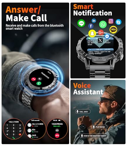 HIRREO EF18 Military Smart Watch for Men, 1.85″ HD Smartwatch with 1000 mAh Large Battery, LED Flashlight/100+ Sport Modes...
