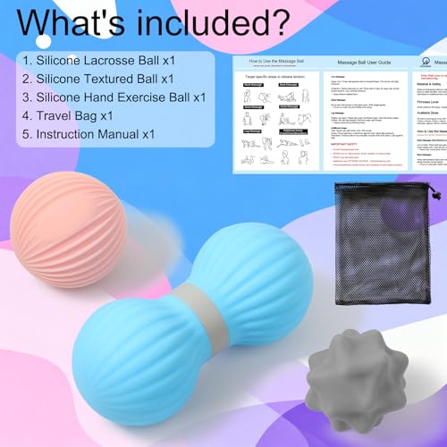 HODEMI Massage Ball Set with Spiky Ball, Lacrosse Ball and Peanut Roller for Deep Tissue Muscle Massage, Myofascial & Trig...