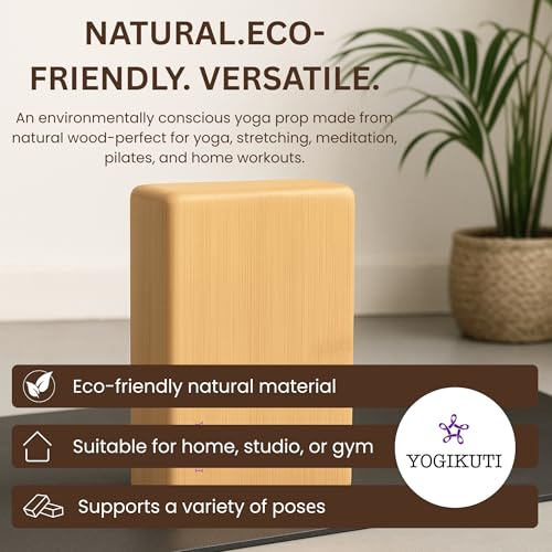 Yogikuti Bamboo Yoga Block Set of 4 – Premium Wooden Support Block for Iyengar Yoga, Pilates and Fitness – Lightweight, St...