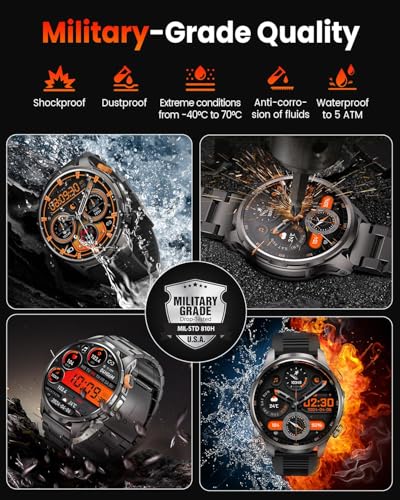 Smart Watches for Men, Military Smart Watch with 100 Days Battery/Flashlight/Heart Rate/Sleep/SpO2 Monitor/Call/110+ Sport...