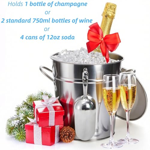 YOUEON 4 Liter Ice Bucket with Scoop and Lid, Double Walled Insulated Ice Bucket for Parties, Cocktail Bar, Wine Chiller, ...