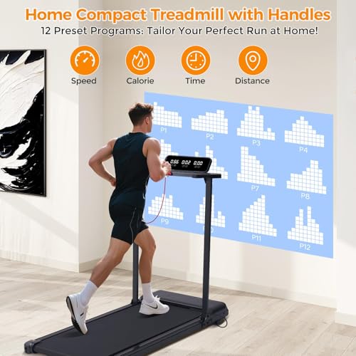 POTUPUS Walking Pad with Handle Bar and Incline, 3.0HP Under Desk Treadmill for Home Small Space, 0.6-7.6MPH Portable Walk...