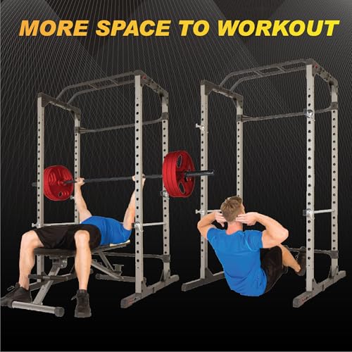 Fitness Reality Power Cage Squat Rack with Optional LAT Pulldown, Cable Crossover, 800 lb Capacity, Multi-Grip Pull-Up Ba...