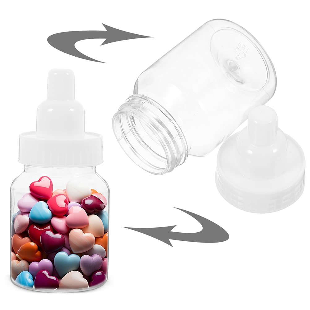 VOSAREA 20PCS Baby Mini Milk Bottle Baby Shower Party Favor Bottle Baby Shower Fillable Feeding Bottle Candy Box Small Plastic Candy Bottle DIY for Boy Girl Newborn Party Decor
