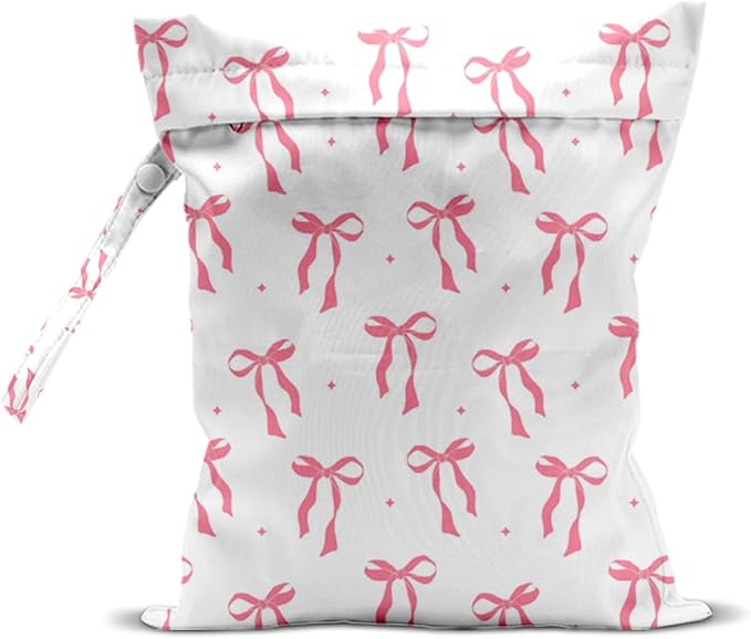 Wet Bag for Swimsuit, Beach Travel Essentials Wet Dry Bag, for Sunscreen Toiletry Dirty Clothes Yoga Gym Diaper, Friends Summer Beach Vacation Gifts. Pink Bow Plaid