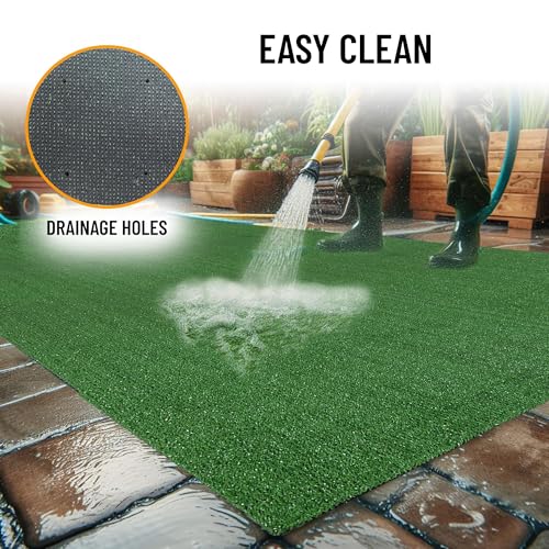 Ottomanson Front Door Mat for Indoors & Outdoors, Artificial Grass Mat with Drainage Holes, Faux Turf for RV Patio Entry &...