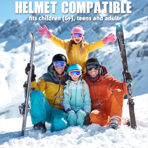 Fulllove Ski Goggles, 3 Pack Snowboard Goggles 100% UV Protection Dustproof Snow Goggles for Men Women Youth Kids Boys Girls