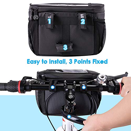 WOTOW Bike Handlebar Insulated Bag, Bike Front Phone Bag Cooler Storage Pouch With TPU Touch Screen Insulation Bicycle Fra...