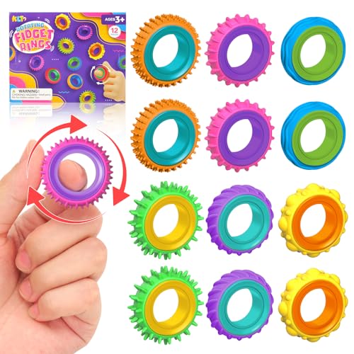 Fidget Toys Sensory Rings for Kids: 12 Pack Finger Spinner Rings - Texture Stress Toys for Kids Autism Calming - Fun Fidge...