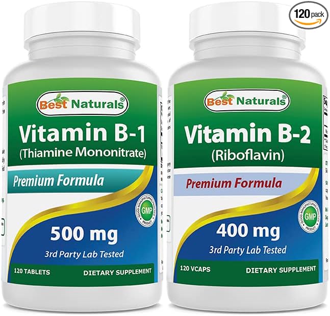 Best Naturals Vitamin B1 as Thiamine Mononitrate 500 mg & Vitamin B2 (Riboflavin) 400mg