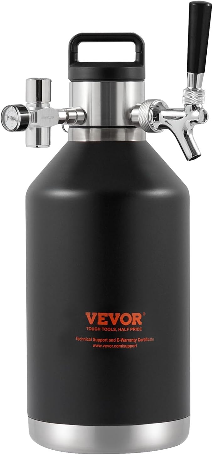 Beer Growler Tap System, 128Oz 4L Mini Keg, 304 Stainless Steel Pressurized Beer Growler, Keg Growler with Pressure Display, CO2 Regulator Faucet, Leak-Proof Ring For Draft, Homebrew, Craft Beer