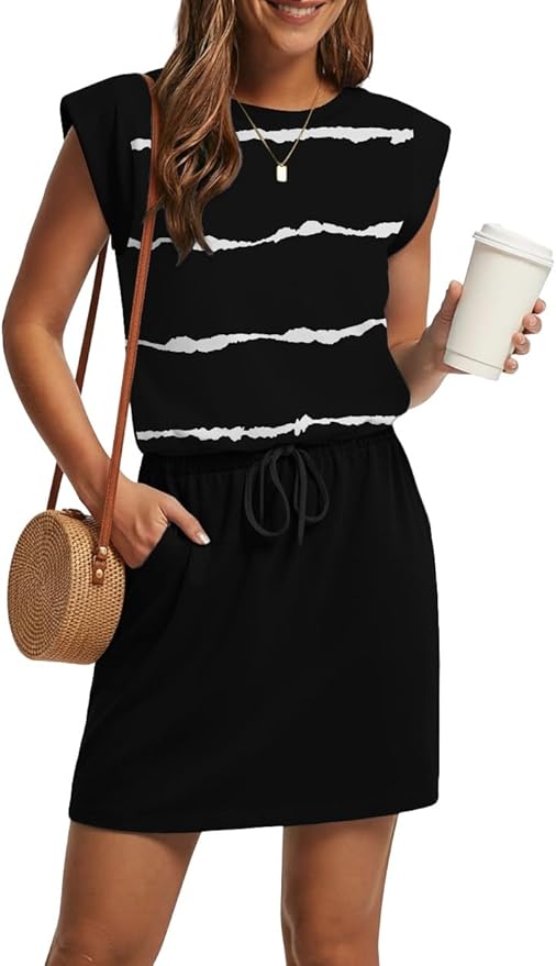GRECERELLE 2026 Womens Summer Dresses Round Neck Sleeveless Tie Waist Casual Shirt Dress with Pockets