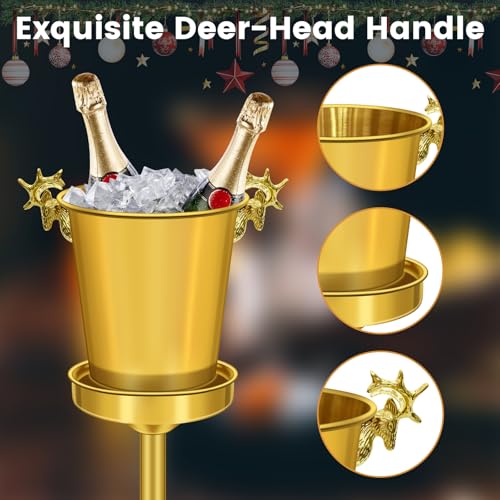 ExGizmo Ice Bucket with Stand,Gold Stainless Steel Champagne Ice Bucket,Deer Head Handle Wine Chiller Bucket for Christmas...