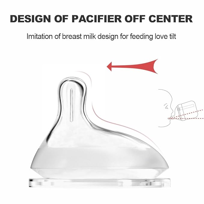 Baby Bottle Nipple, Off- Centered Nipples,100% Silicone,Replacement Baby Bottle Nipple for Babies, Newborn,Preemie 0-3 0-6 6-12 12+ Months 2 Pack(＋(12+ Month))